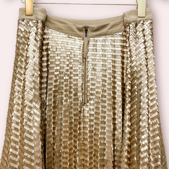ANTHROPOLOGIE Maeve Natalia Pleated Gold Sequin Midi Skirt - Picture 8 of 15